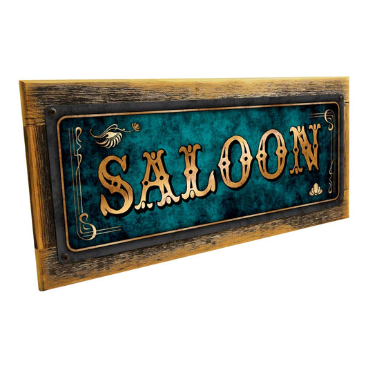 Framed Blue Saloon Metal Sign