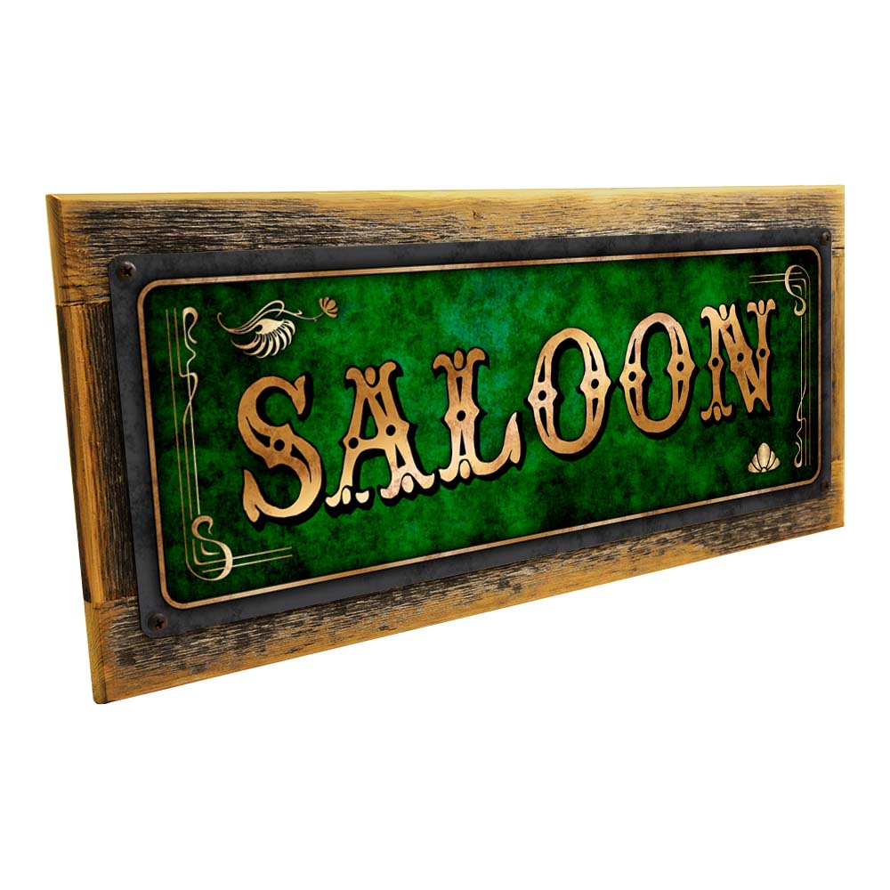 Framed Green Saloon Metal Sign