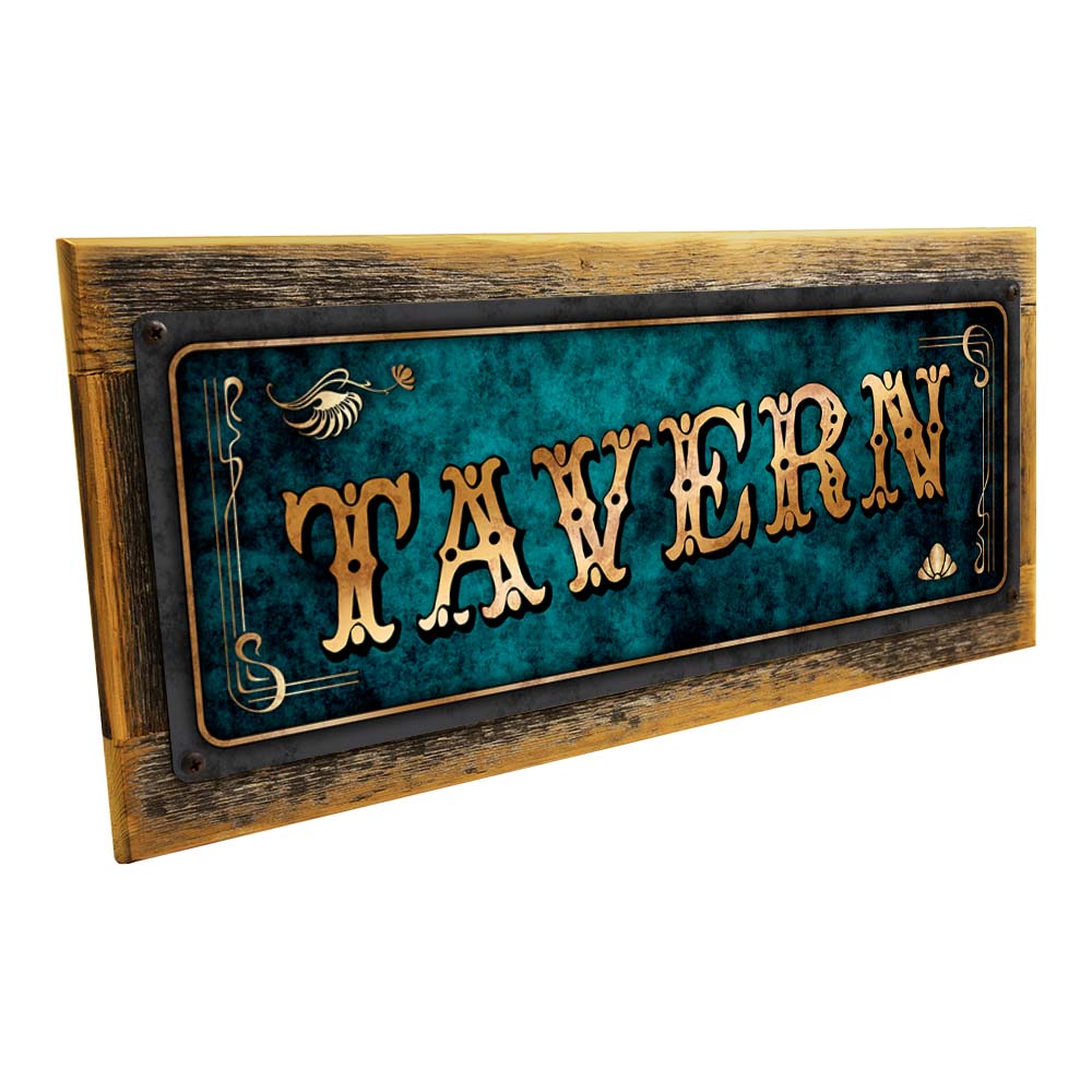 Framed Blue Tavern Metal Sign