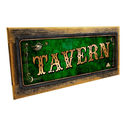 Framed Green Tavern Metal Sign