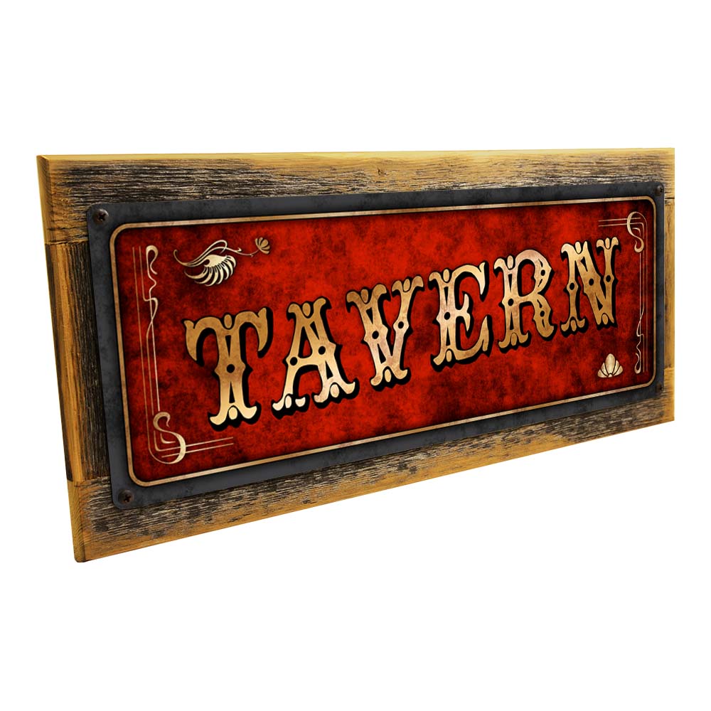 Framed Red Tavern Metal Sign