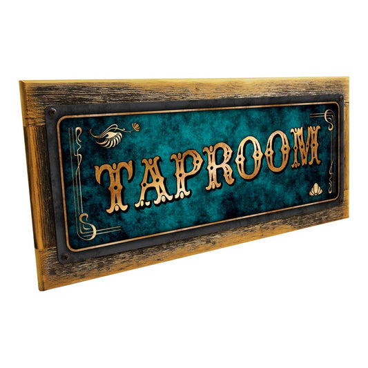 Framed Blue Taproom Metal Sign