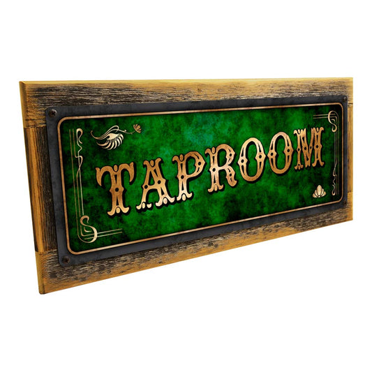 Framed Green Taproom Metal Sign