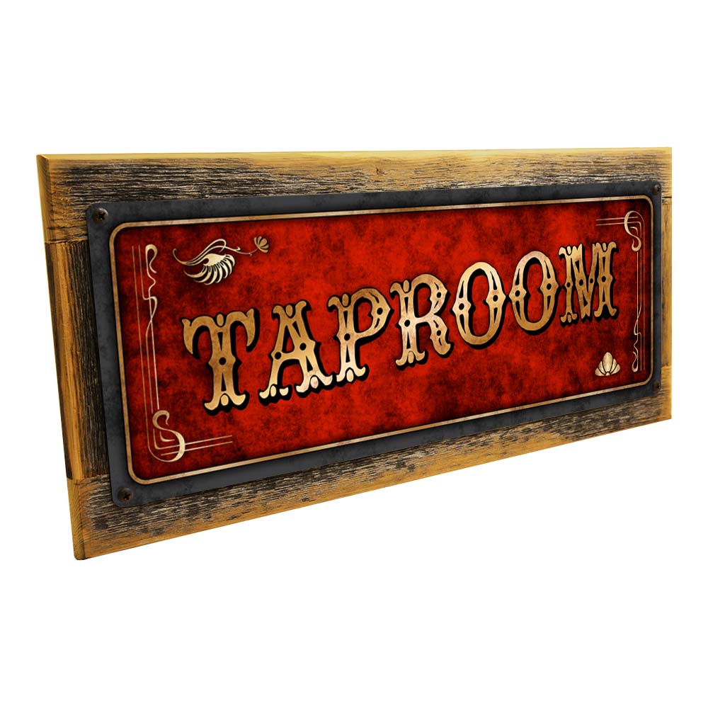 Framed Red Taproom Metal Sign