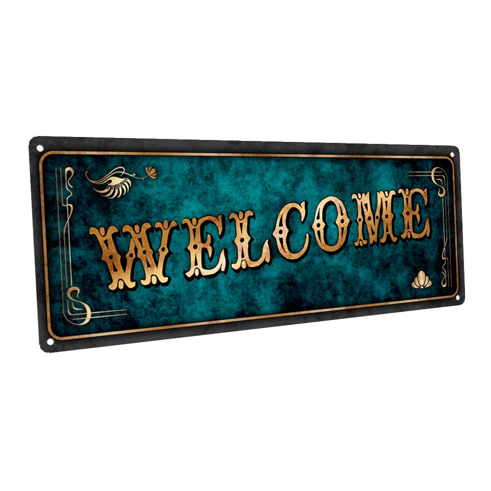 Blue Welcome Metal Sign