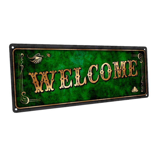 Green Welcome Metal Sign