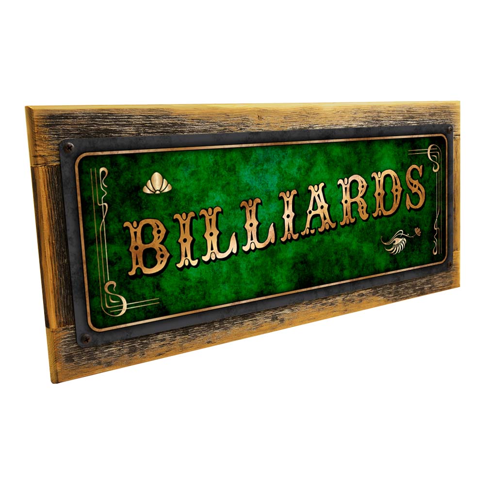 Framed Green Billiards Metal Sign
