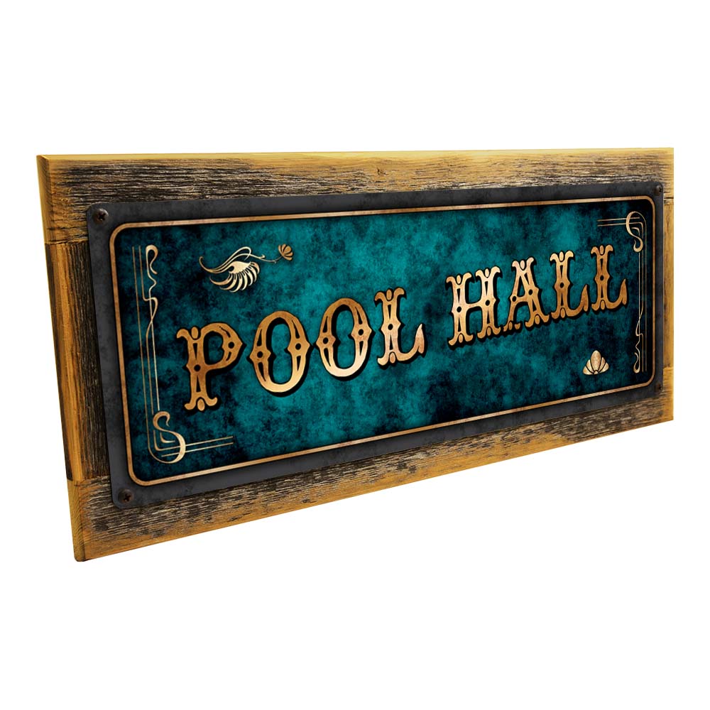 Framed Blue Pool Hall Metal Sign