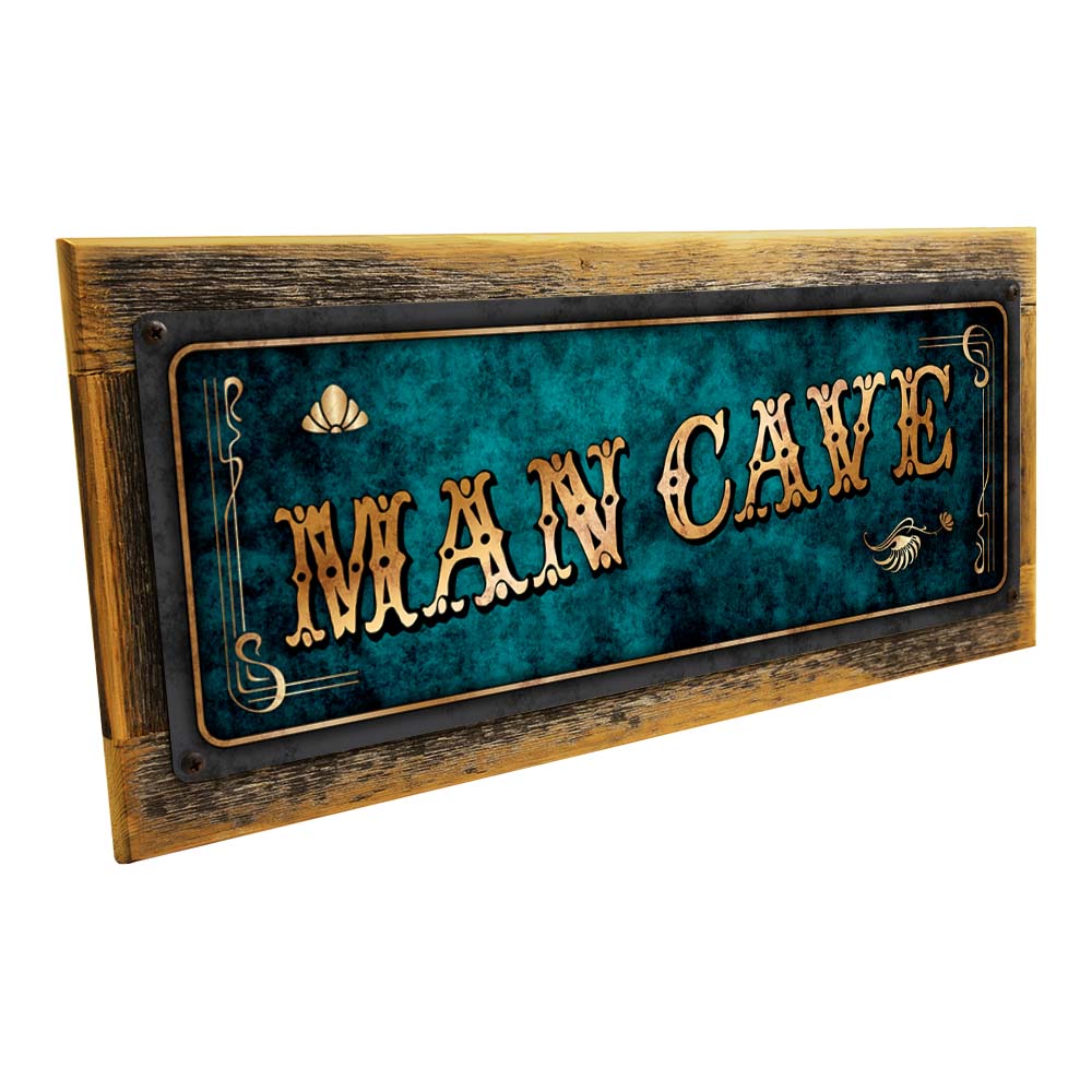 Framed Blue Man Cave Metal Sign