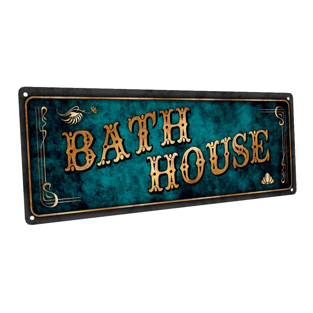 Blue Bath House Metal Sign