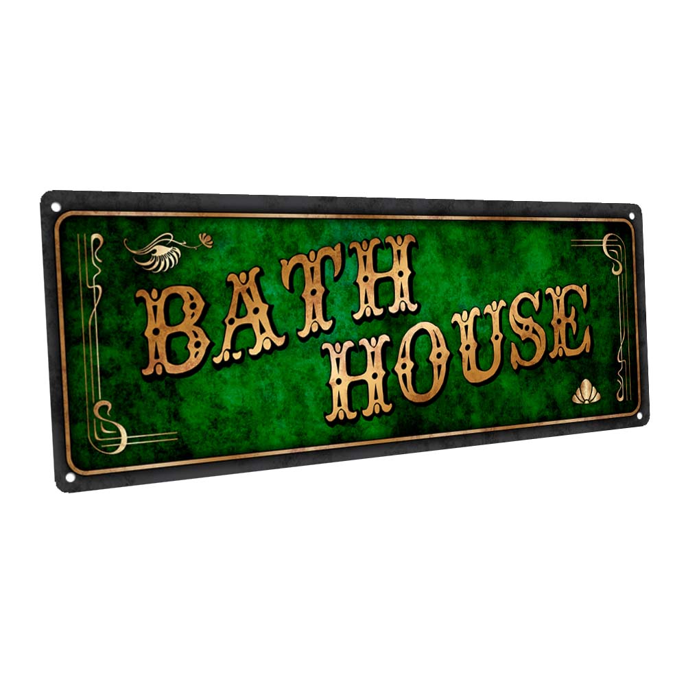 Green Bath House Metal Sign
