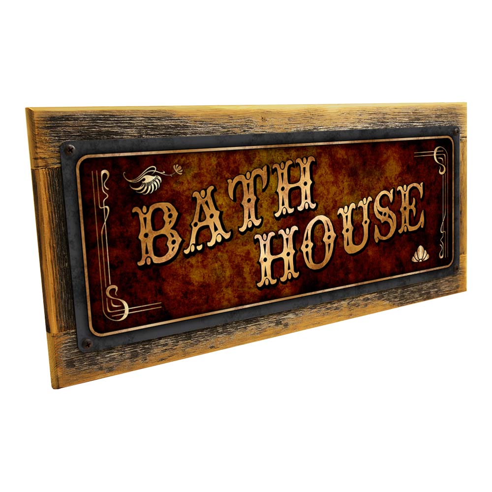 Framed Bath House Metal Sign