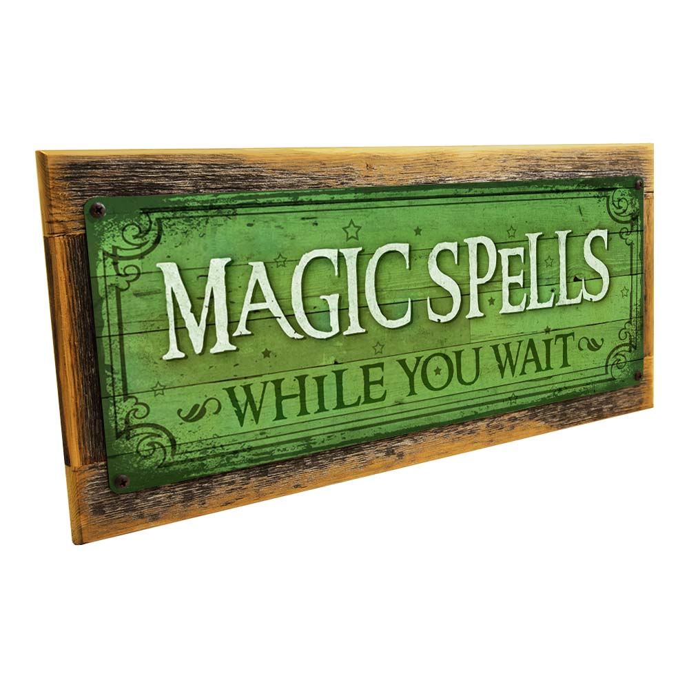 Framed Magic Spells While You Wait Metal Sign