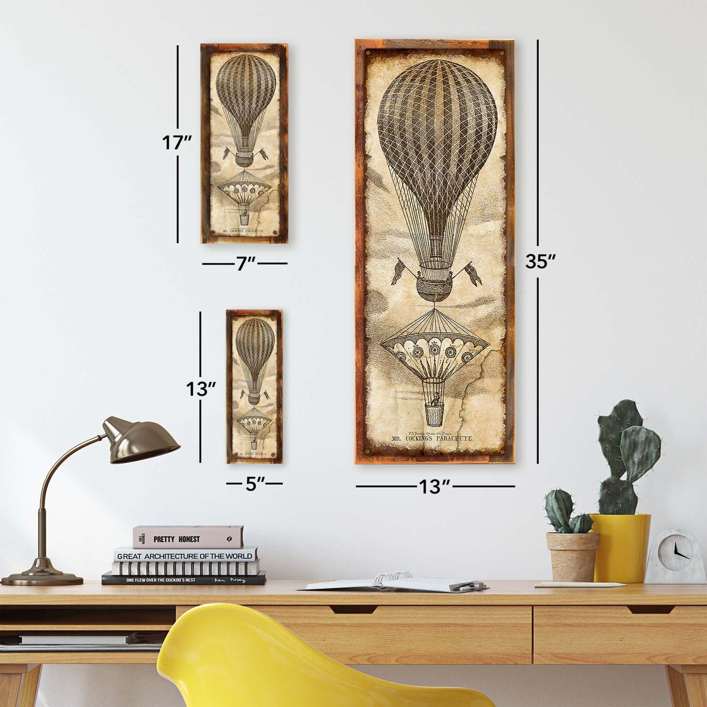 Photo showing relative proportions of different framed product sizes