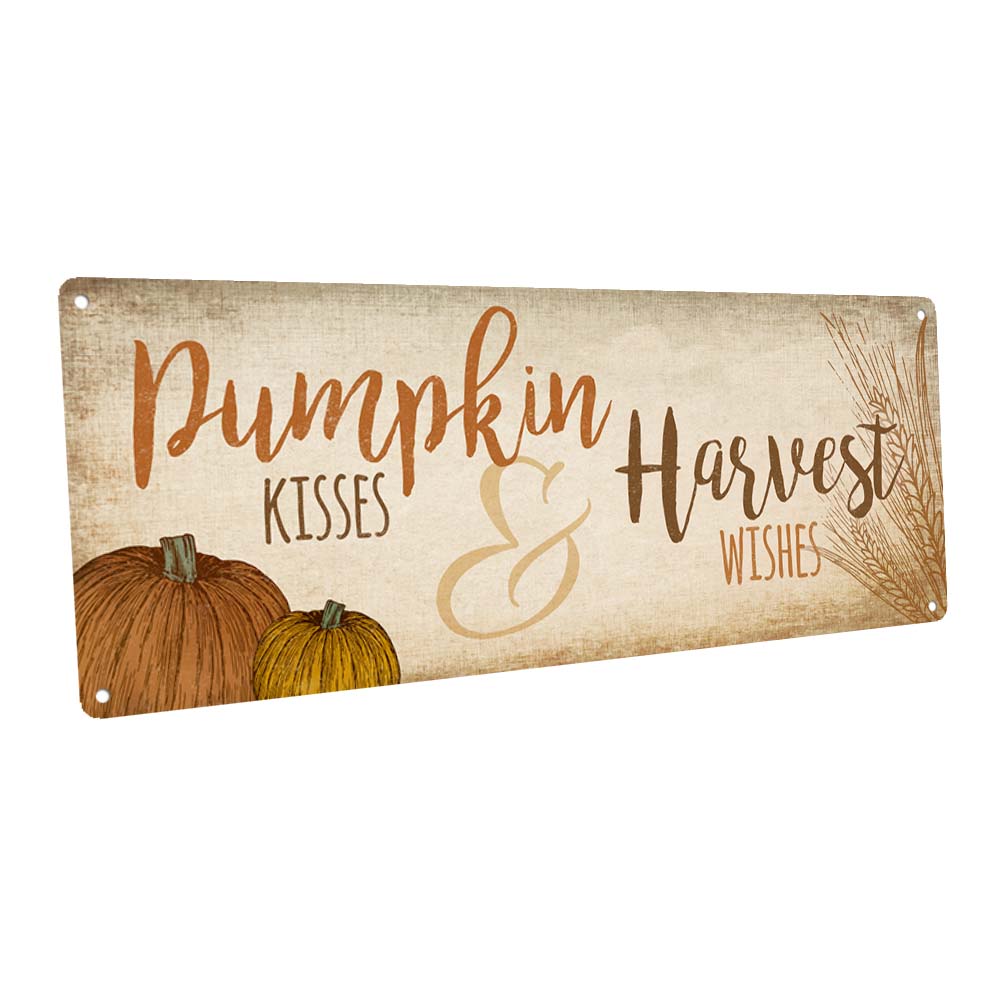 Pumpkin Kisses & Harvest Wishes Metal Sign