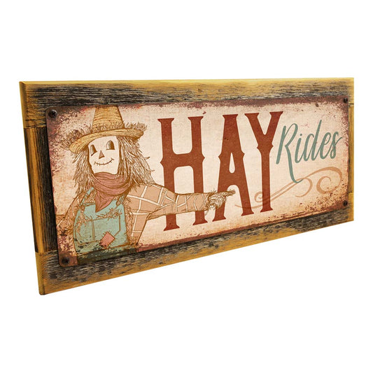 Framed Hay Rides Metal Sign