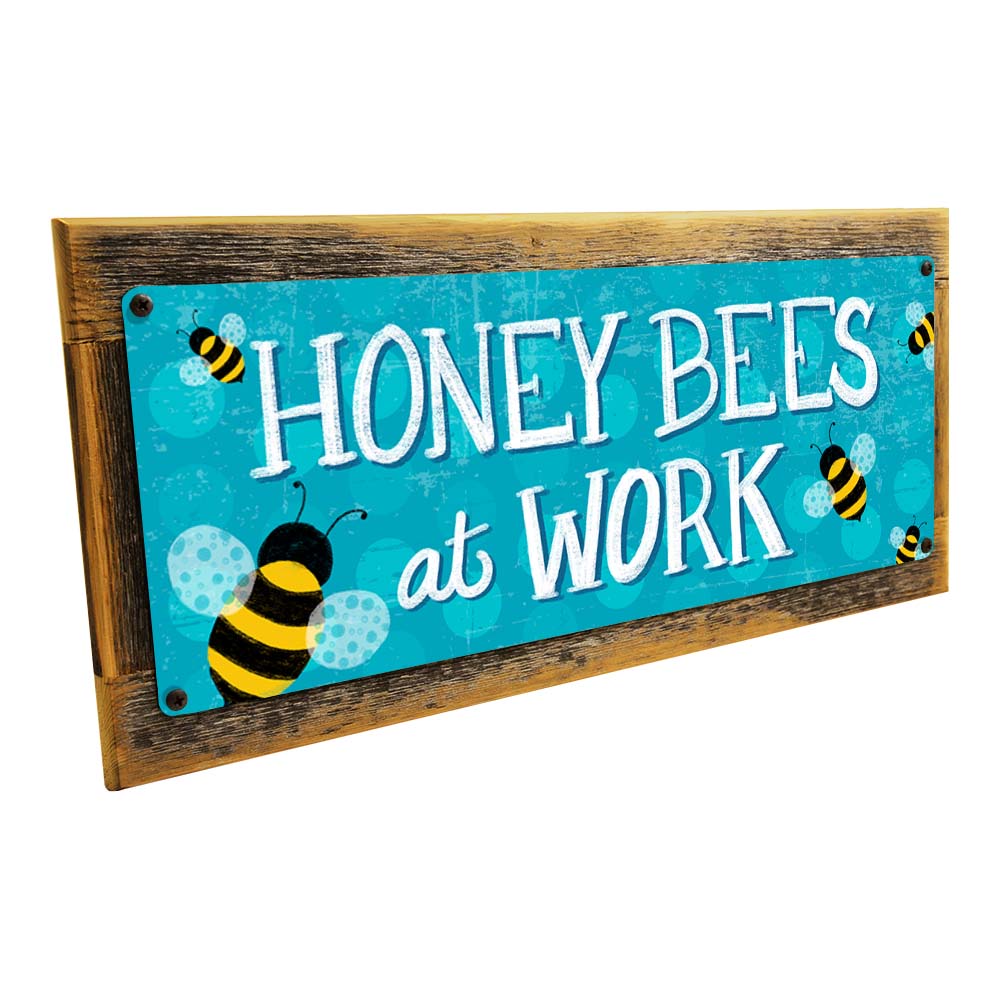 Framed Honey Bees At Work Metal Sign