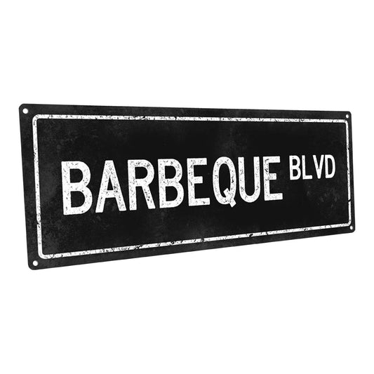 Black Barbeque Blvd Metal Sign