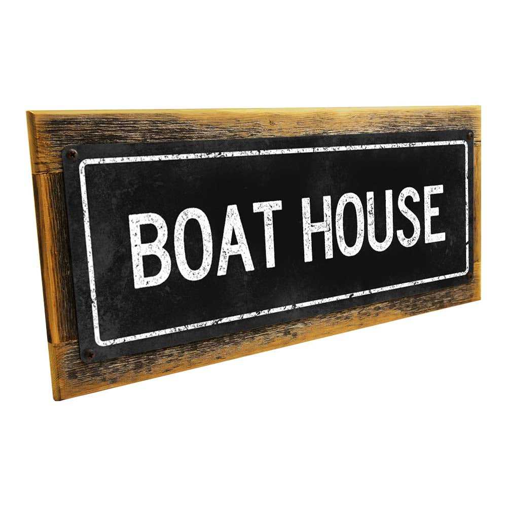 Framed Black Boat House Metal Sign