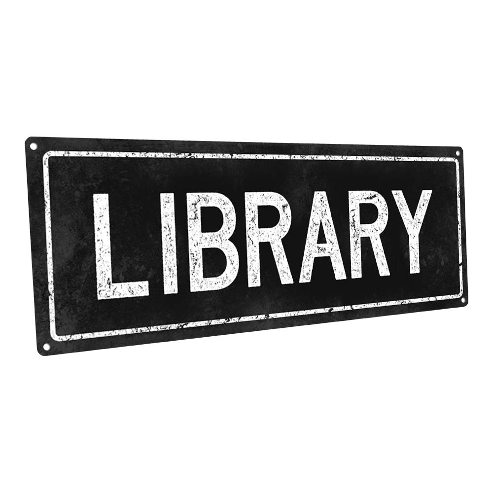 Black Library Metal Sign