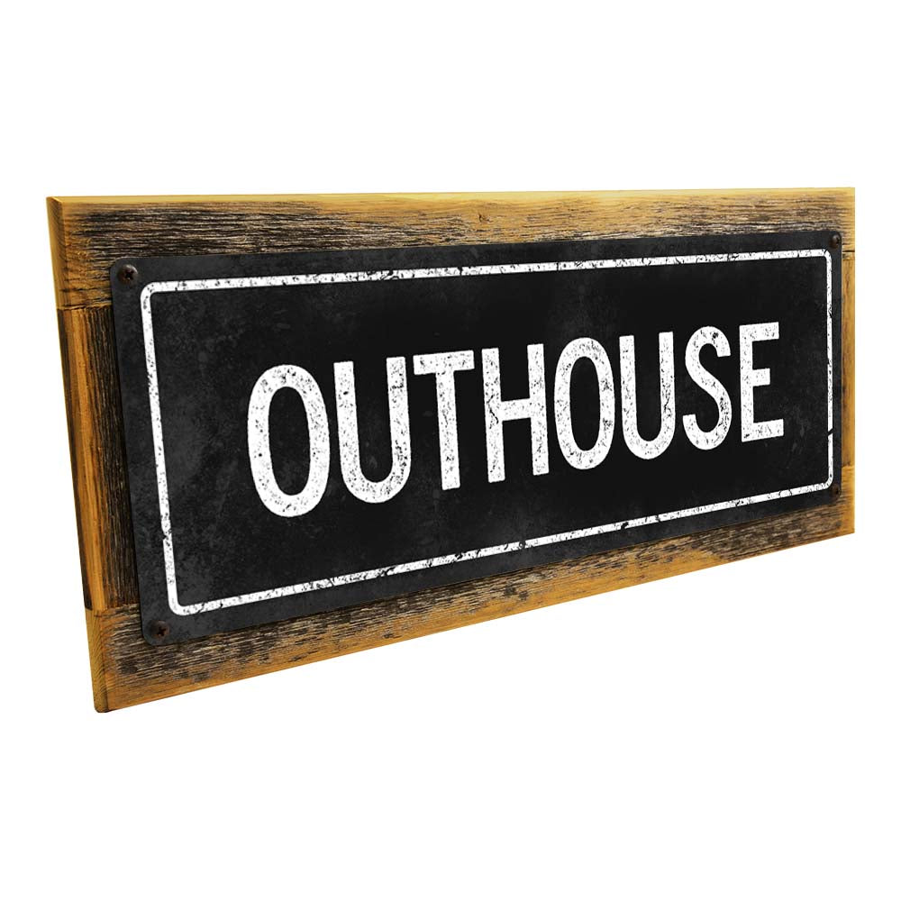 Framed Black Outhouse Metal Sign