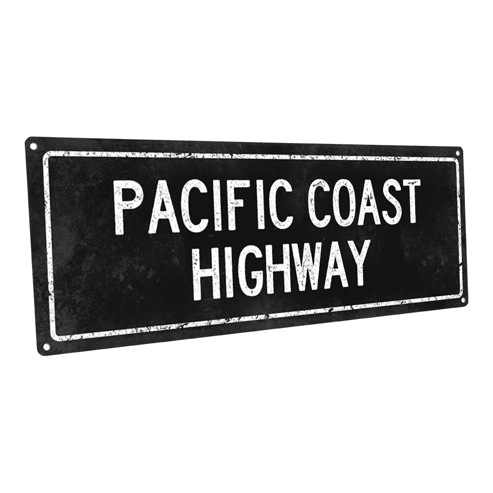 Black Pacific Coat Highway Metal Sign