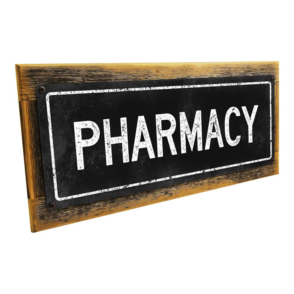 Framed Black Pharmacy Metal Sign