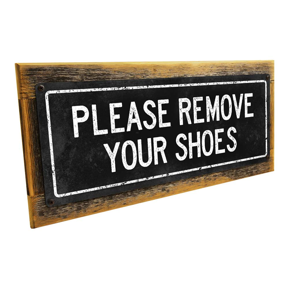 Framed Retro Please Remove Your Shoes Metal Sign