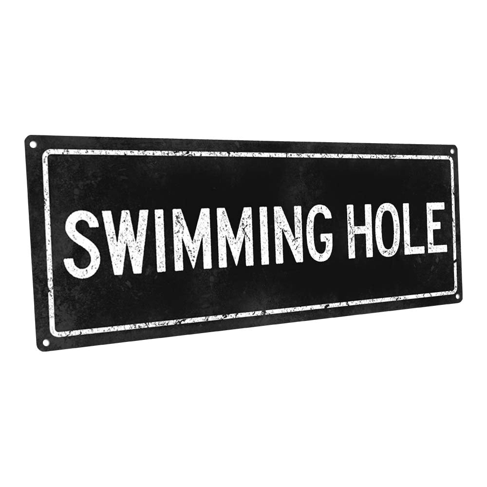 Black Swimming Hole Metal Sign