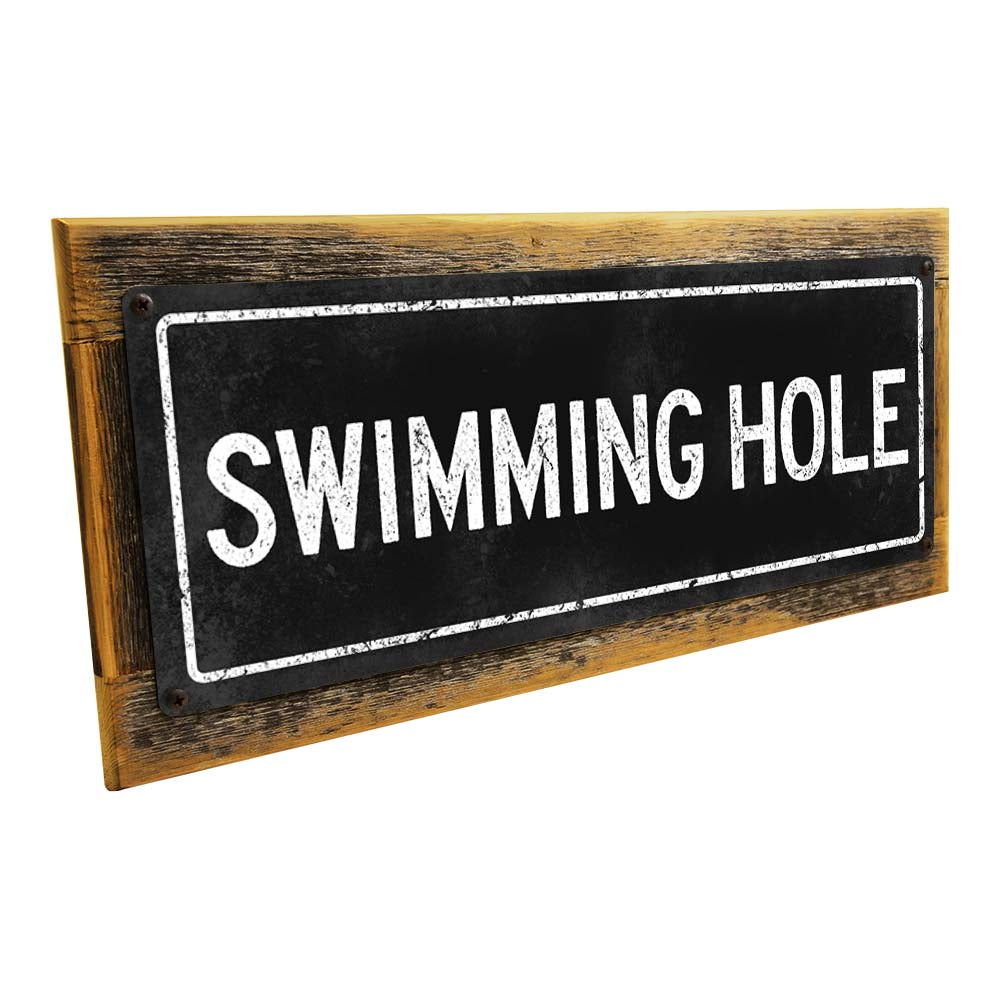 Framed Black Swimming Hole Metal Sign