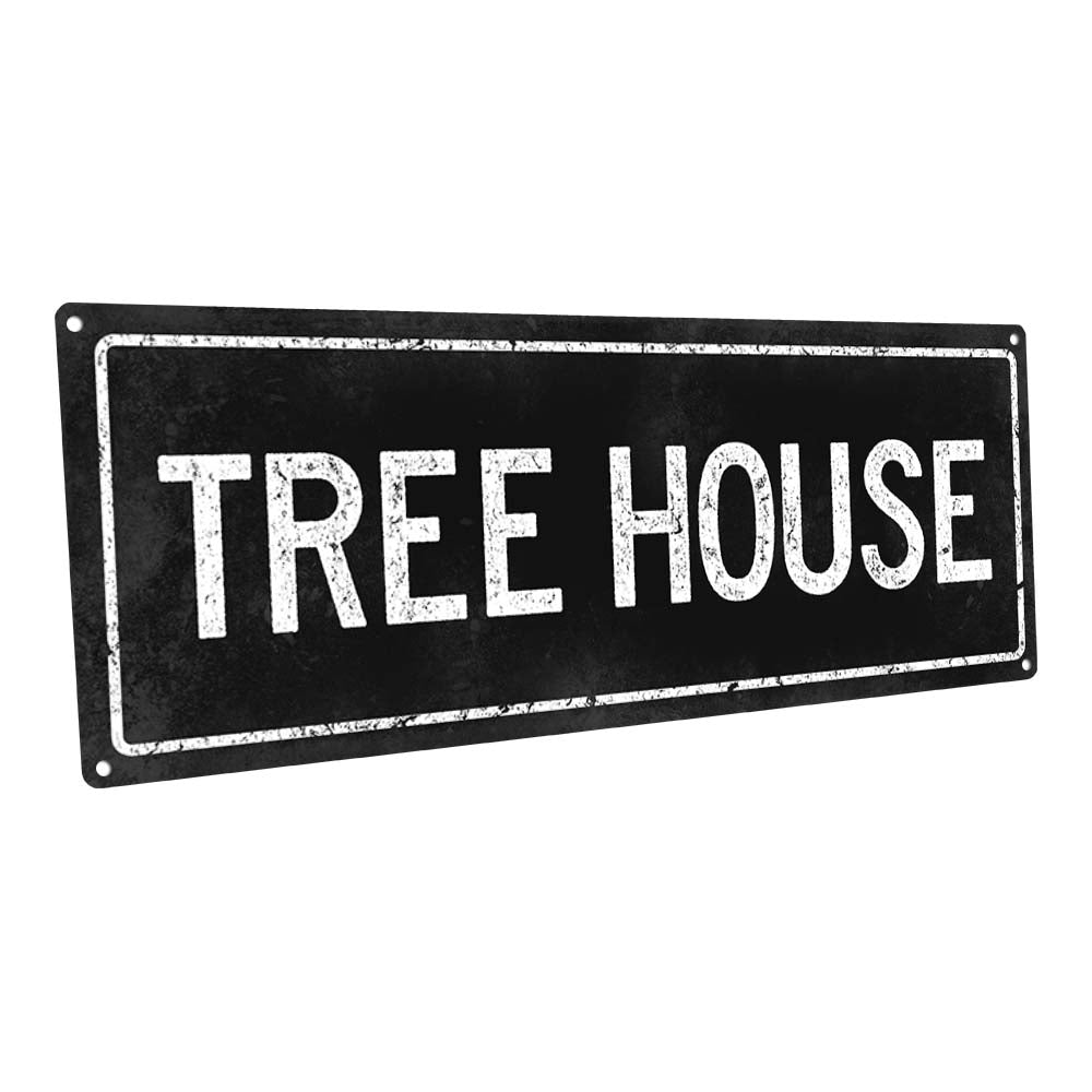 Black Tree House Metal Sign