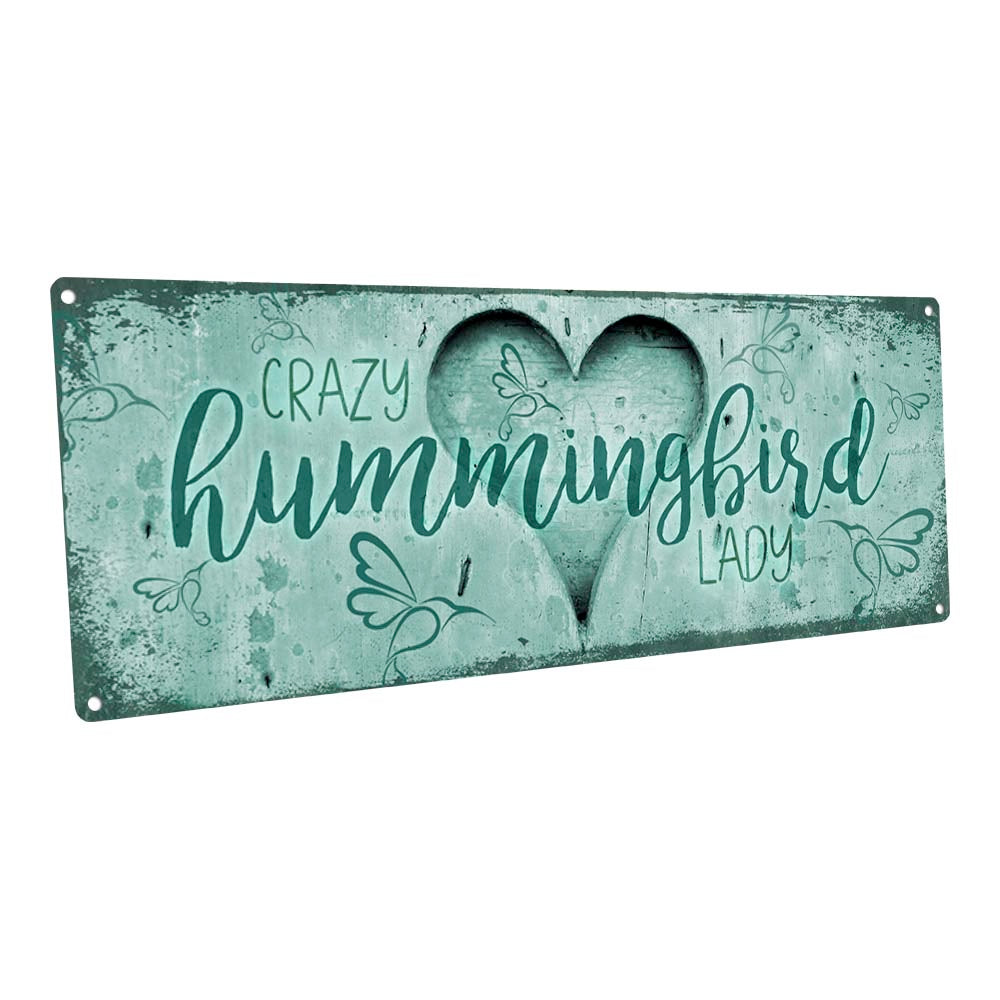 Aqua Crazy Hummingbird Lady Metal Sign