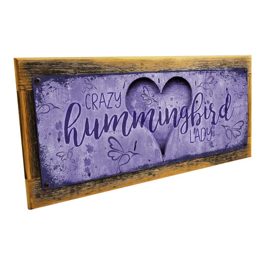Framed Purple Crazy Hummingbird Lady Metal Sign
