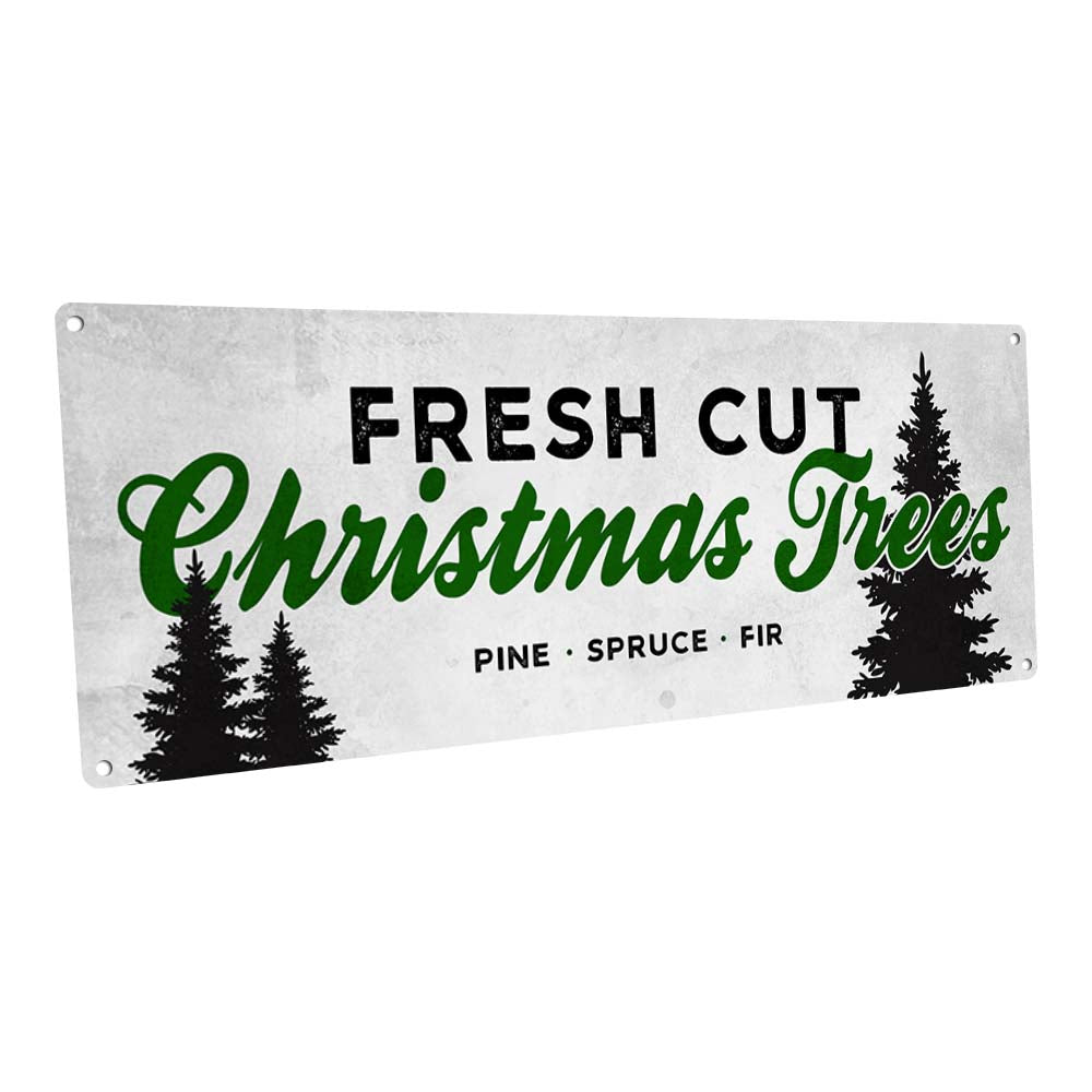 Fresh Cut Christmas Trees Black And Green Metal Sign