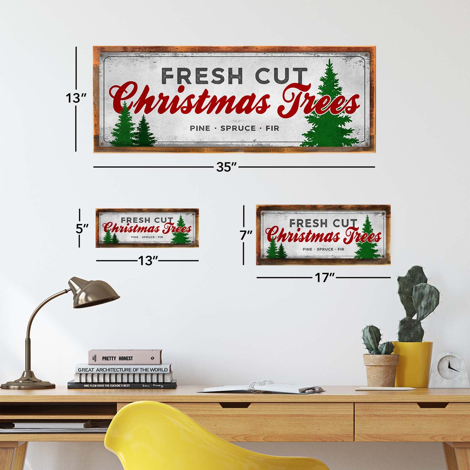 Photo showing relative proportions of different framed product sizes