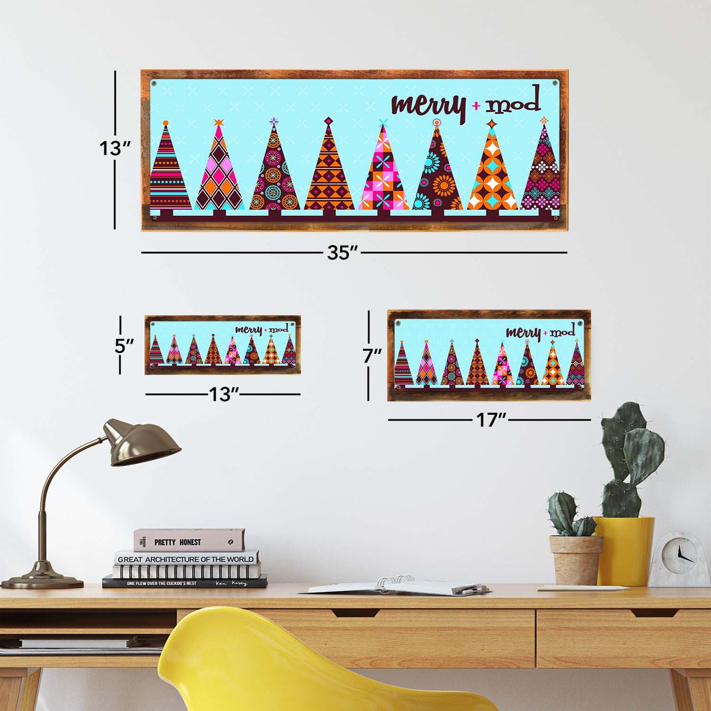 Photo showing relative proportions of different framed product sizes