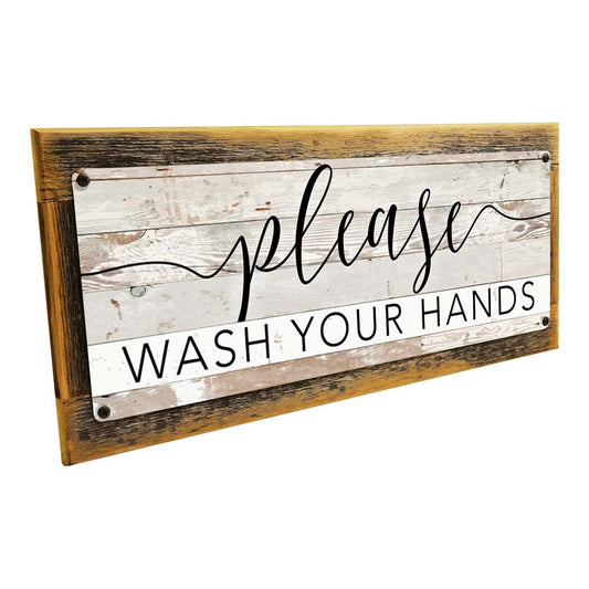 Framed Contemporary Please Wash Your Hands Metal Sign