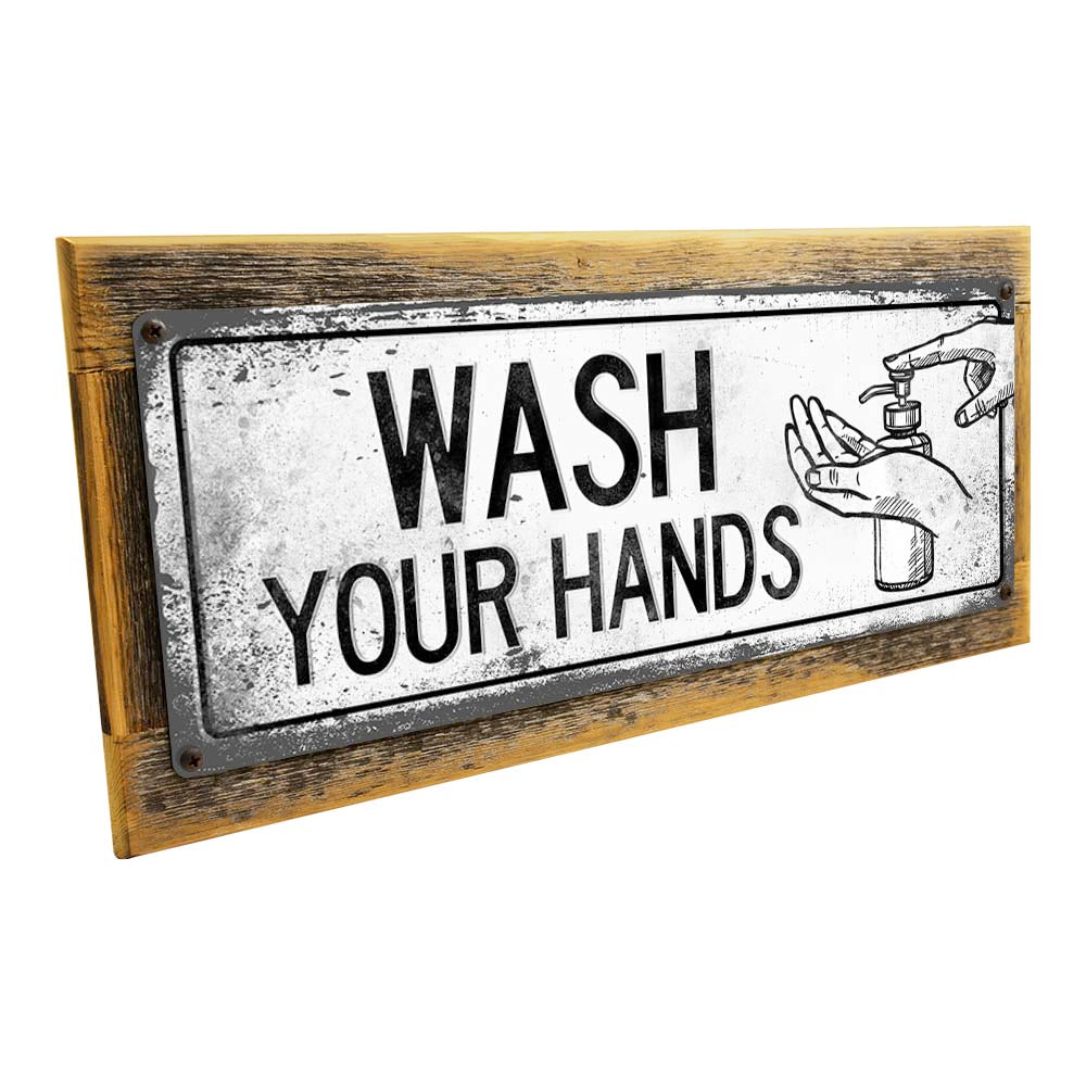 Framed Retro Please Wash Your Hands Metal Sign