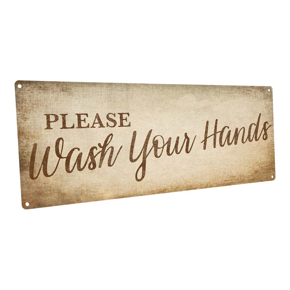 Beige Please Wash Your Hands Metal Sign
