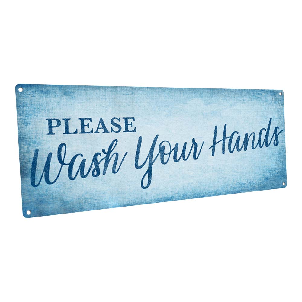 Blue Please Wash Your Hands Metal Sign