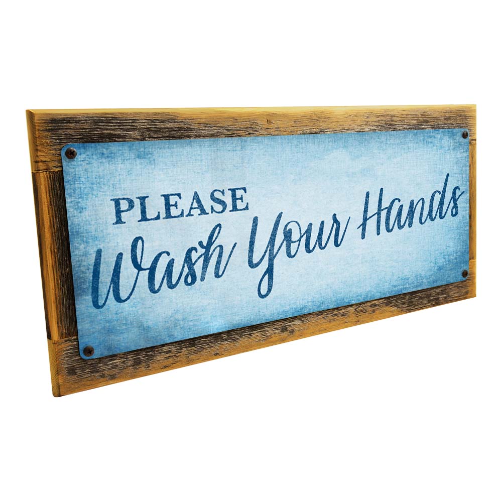 Framed Blue Please Wash Your Hands Metal Sign