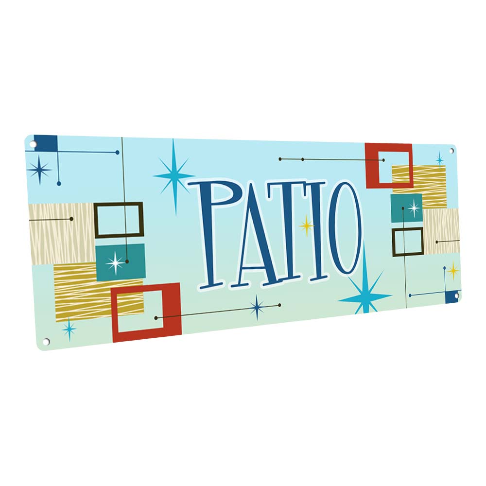 Blue Mid-Century Patio Metal Sign