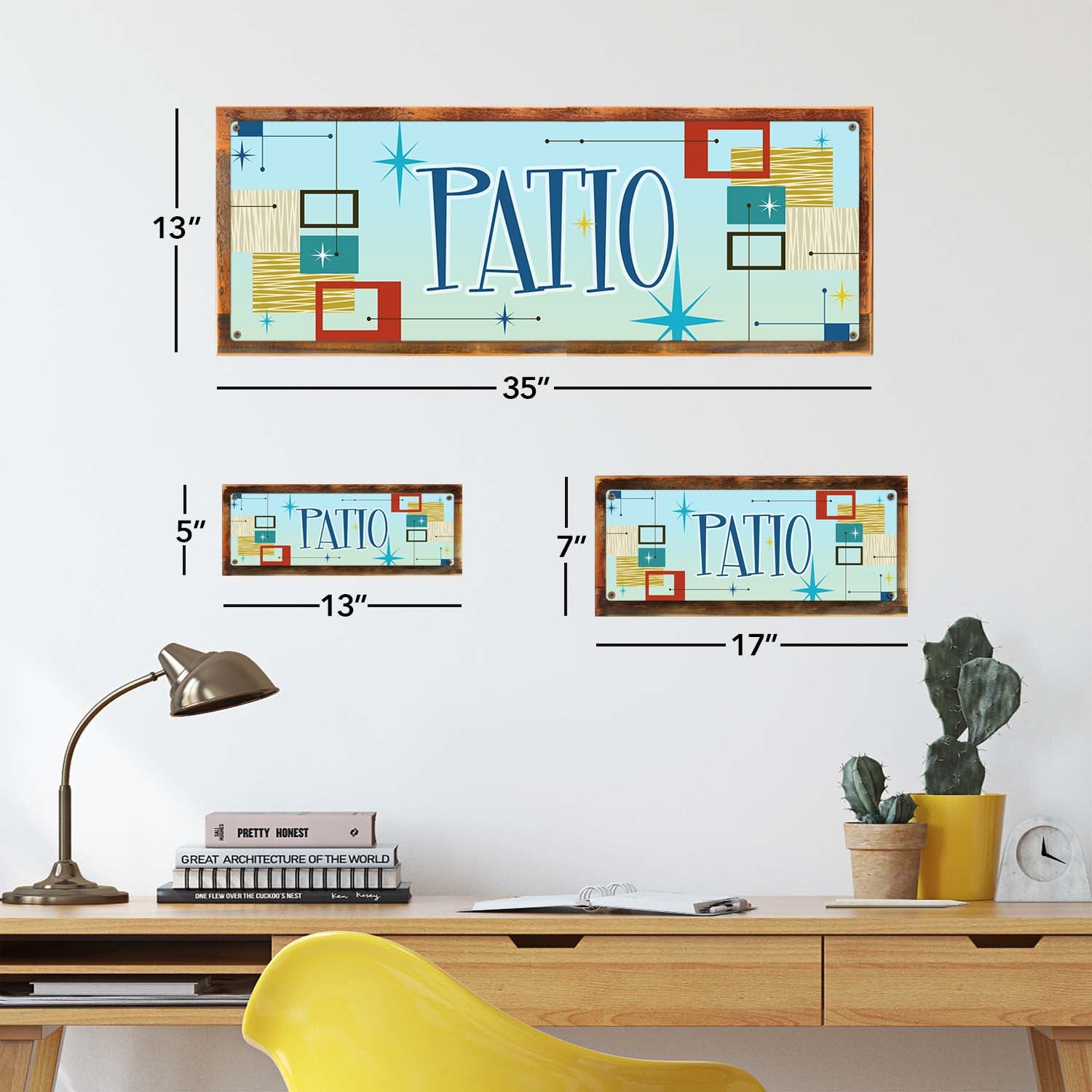 Photo showing relative proportions of different framed product sizes