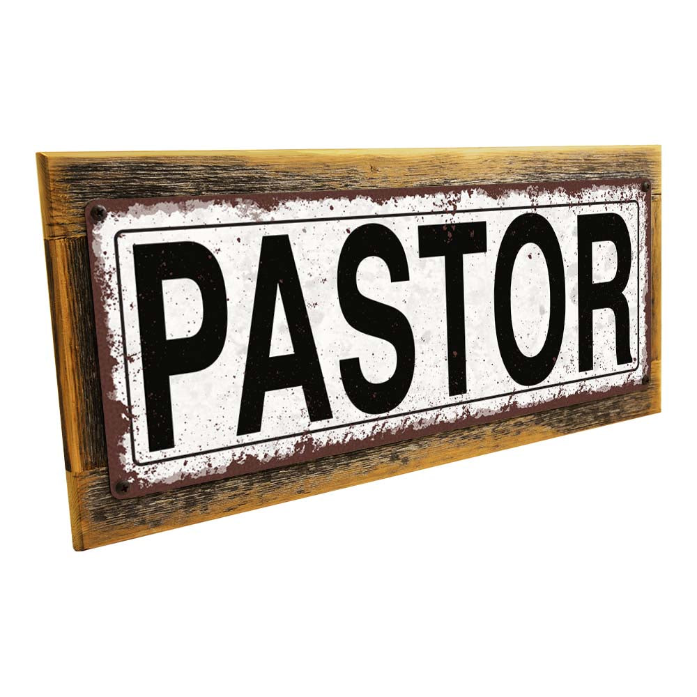 Framed Pastor Metal Sign