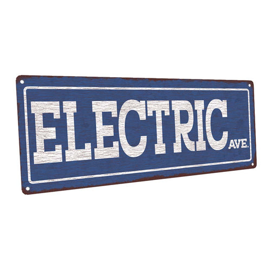 Blue Electric Ave. Metal Sign