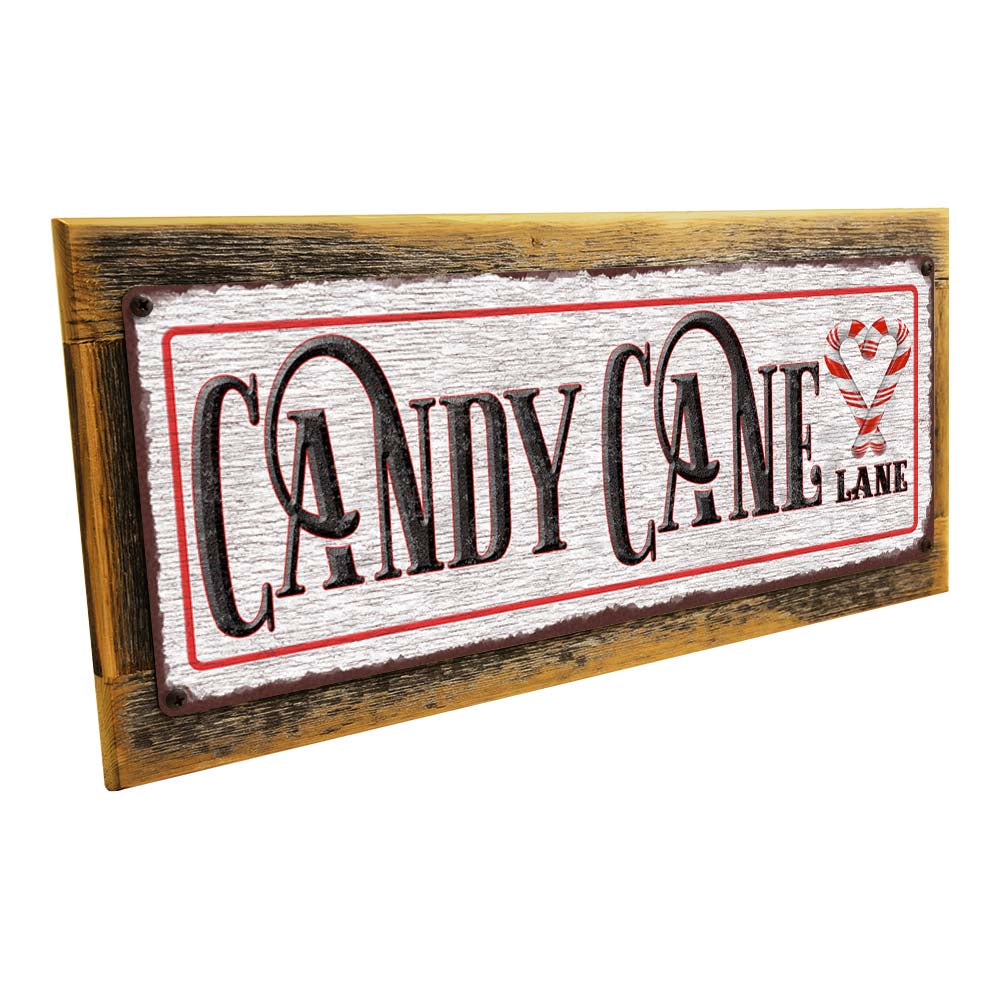 Framed Candy Cane Lane Metal Sign