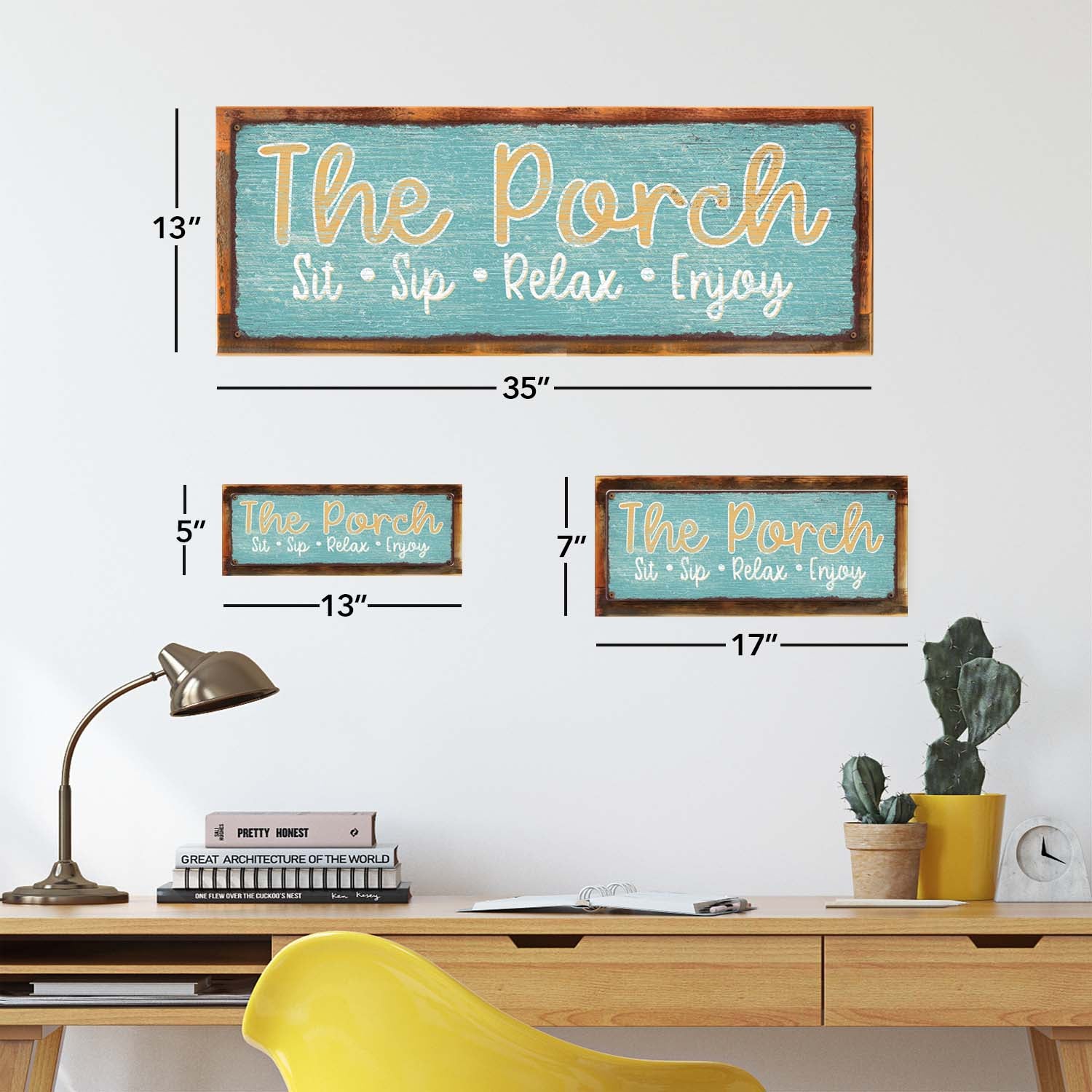 Photo showing relative proportions of different framed product sizes