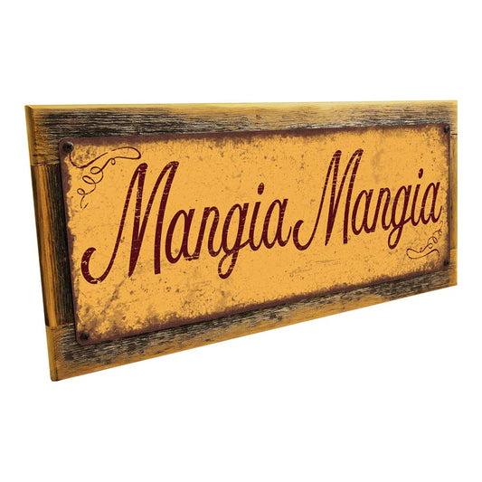 Framed Mangia Mangia Metal Sign