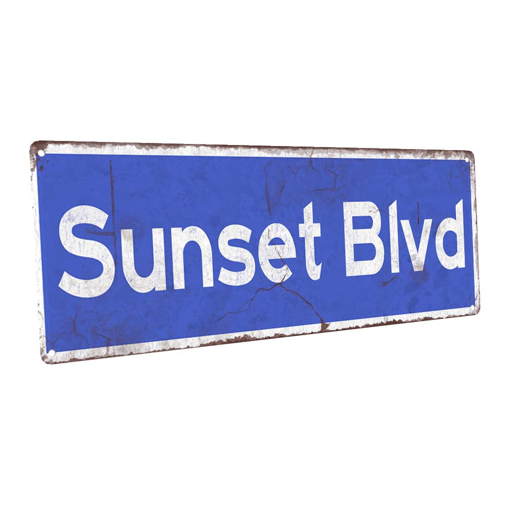 Blue Sunset Blvd. Metal Sign