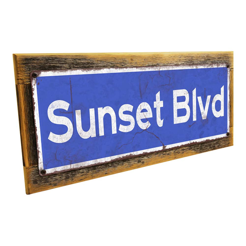 Framed Blue Sunset Blvd. Metal Sign